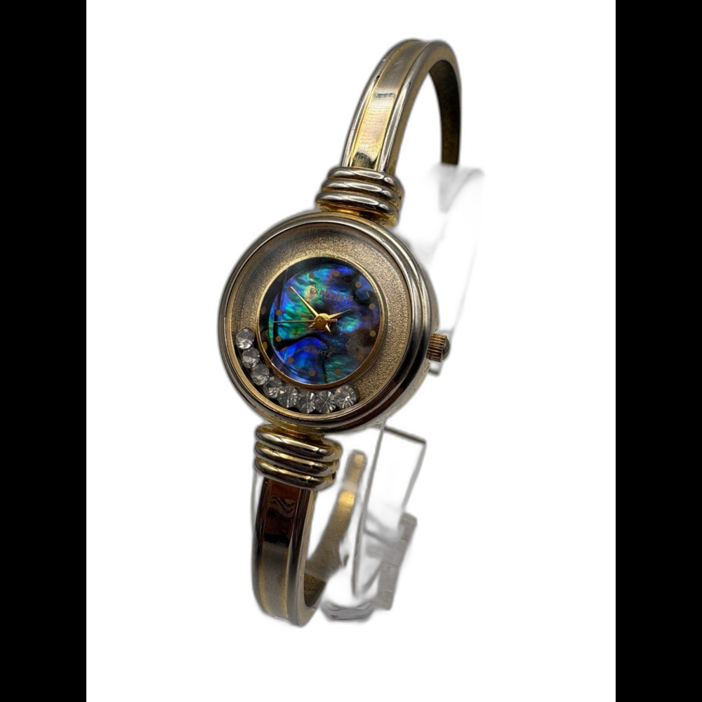 LA Express Abalone Dial Rhinestone Bangle Cuff Watch LAX 379 gemstone dial pearl